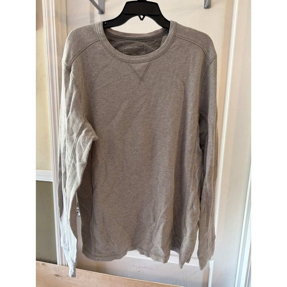 Eddie Bauer Mens TXL Gray Waffle Knit Thermal Long Sleeve Crewneck Shirt Tall XL - Picture 1 of 5
